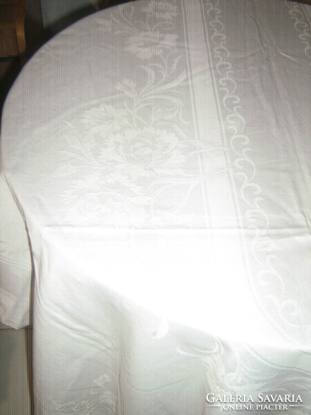 Huge damask tablecloth with beautiful white flower pattern