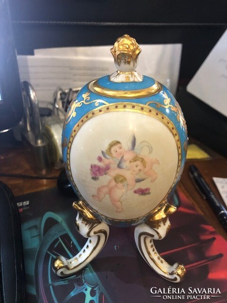 Antique porcelain egg, jewelry holder, height 16 cm.