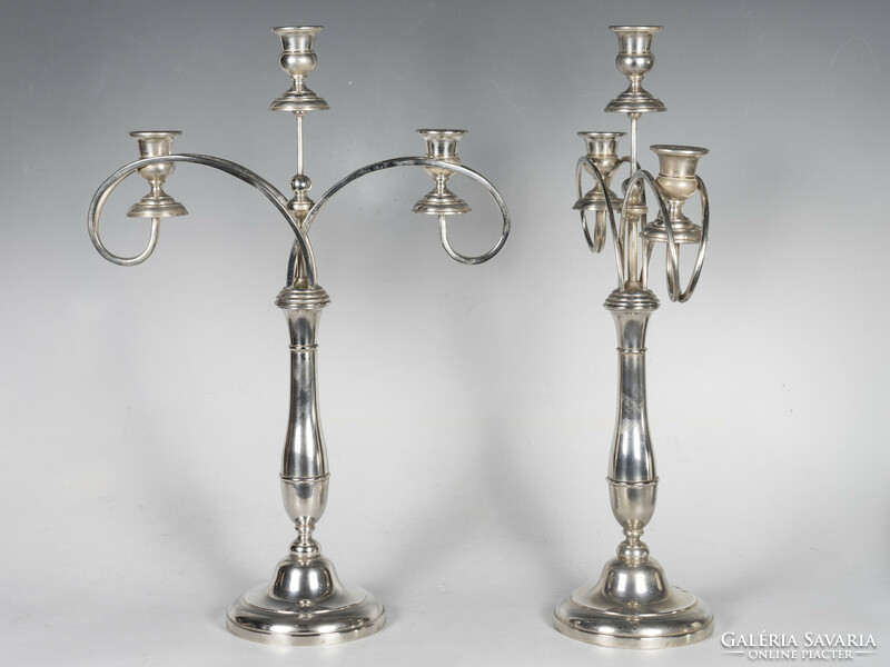 Pair of 3-branch candelabra in silver art deco style