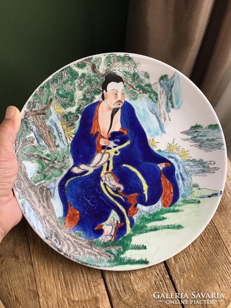 Régi kínai kézzel festett porcelán dísz tányér
