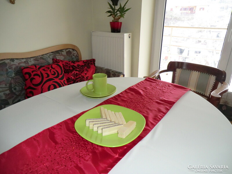 Table center runner tablecloth red silk approx. 150 cm