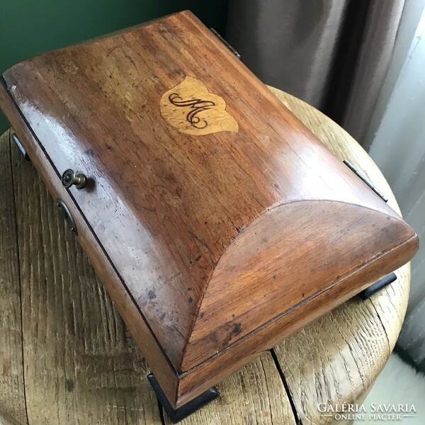Antique wooden box with monogram inlay