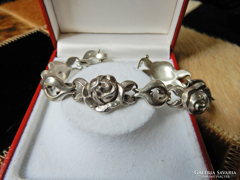 Old solid rose silver bracelet with safety chain
