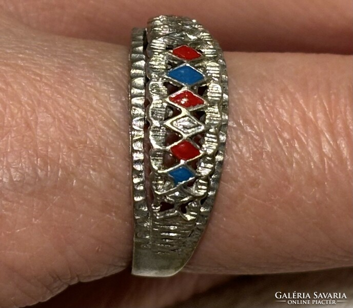 Gyönyörű jelzett  EZÜST zománcfestéses gyűrű.3.8 gramm 59-és méret!