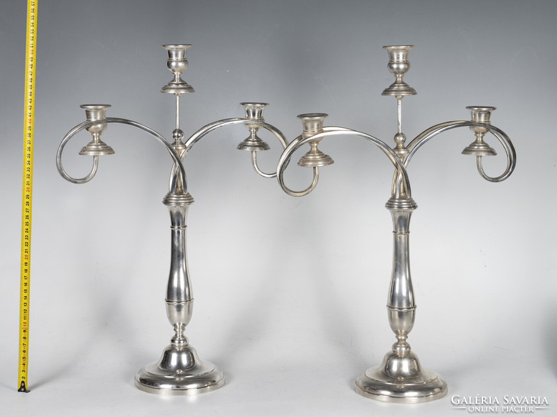 Pair of 3-branch candelabra in silver art deco style