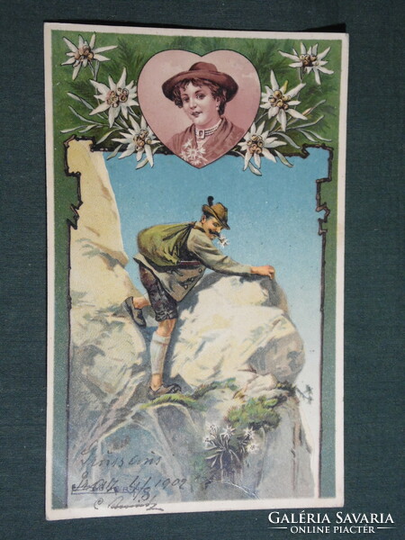 Postcard, Austrian Hungarian, e. Döcker. Jun, artist, litho, romance, folk costume, 1902
