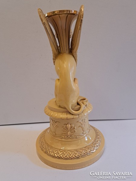 Antique large empire style porcelain winged sphinx candle holder