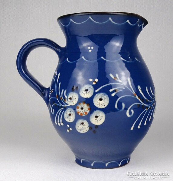 1Q856 blue glazed earthenware jug 18 cm