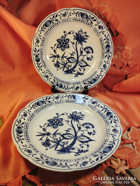 Beautiful German onion pattern porcelain large deep serving bowl, plate, 2 pcs