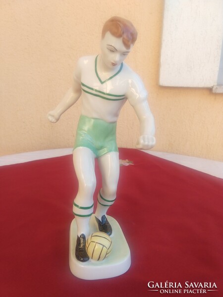Hollóházi nagy méretű zöld -fehér focista,, 27 cm,,,Hibátlan,,Leárazva!..