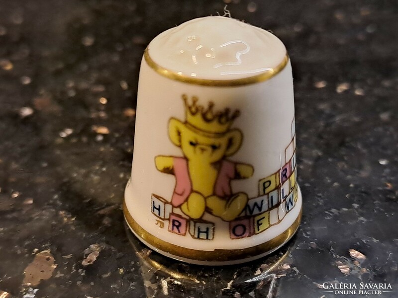 Vintage English porcelain thimble commemorating William's first birthday royal family william