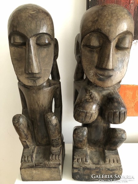 Large wooden African couple, very spectacular, height 46 cm.