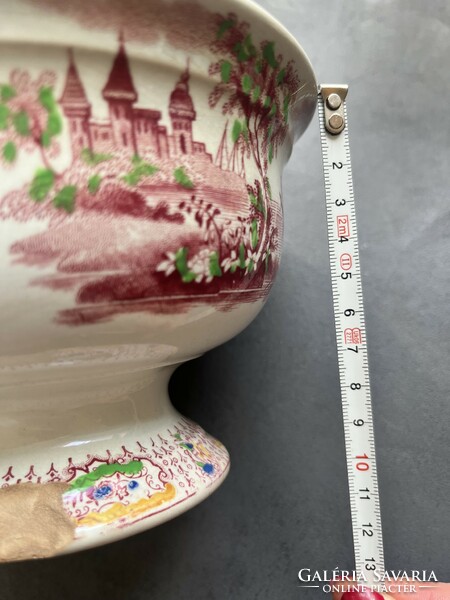 Hand-colored, antique petrus regout & co. Maastrich fancy decorated pedestal table