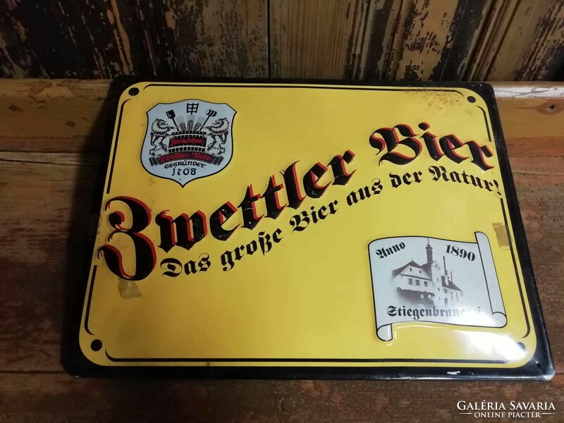 German beer advertising sign, not old, embossing, screen-printed, but not enamel, nice decoration