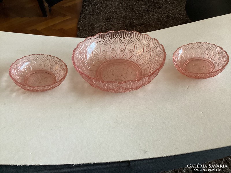 3-piece pink glass set with antique Hungarian coat of arms with the inscription God bless the Hungarians.