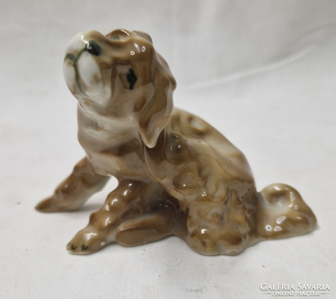 Rare Zsolnay dog scratching his ears porcelain figure 7 cm.