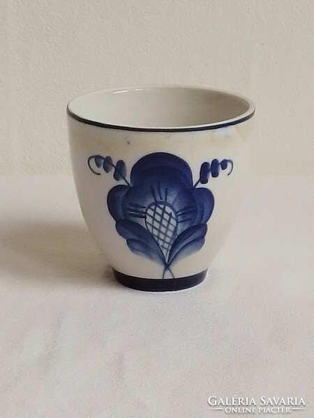 Old hand painted Russian folk pattern blue white porcelain cup earless cup marked ghzel