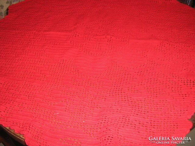 Beautiful floral red handmade crochet tablecloth