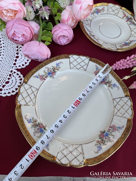 Gyönyörű német Bavaria teás trió szett csésze süteményes tányér sütis reggeliző szett Virágos rózsás