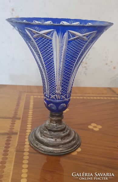 Blue crystal goblet with silver base 70s