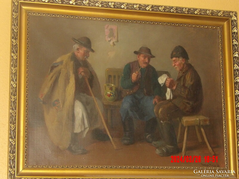 Horváth g. Andor: old people drinking, a gathering of friends in a village house