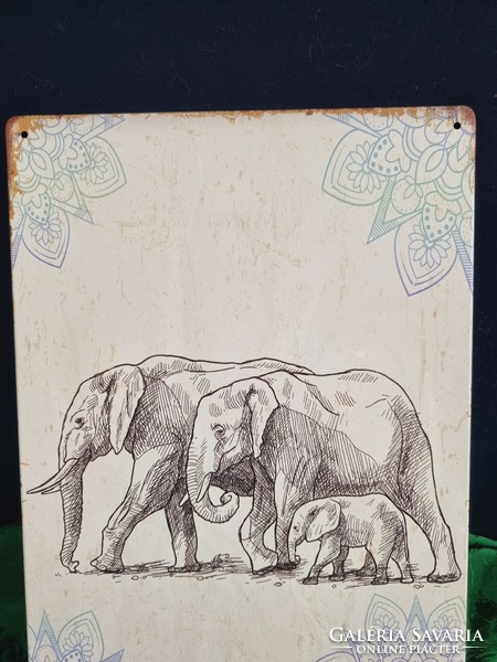 Indiai elefánt - mandala  Vintage fém tábla ÚJ! (43-7377)
