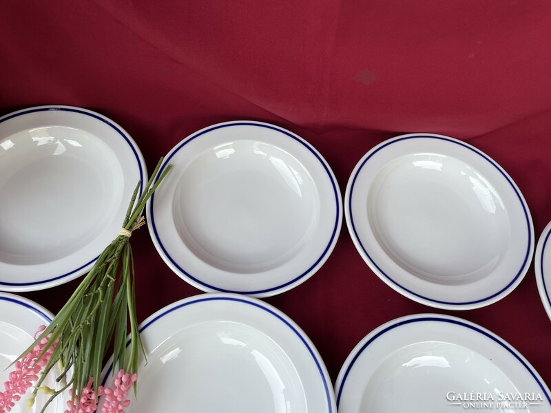 Retro 8 db Alföld Alföldi  menzamintás kék csíkos mélytányérok  tányérok tányér nosztalgia darab
