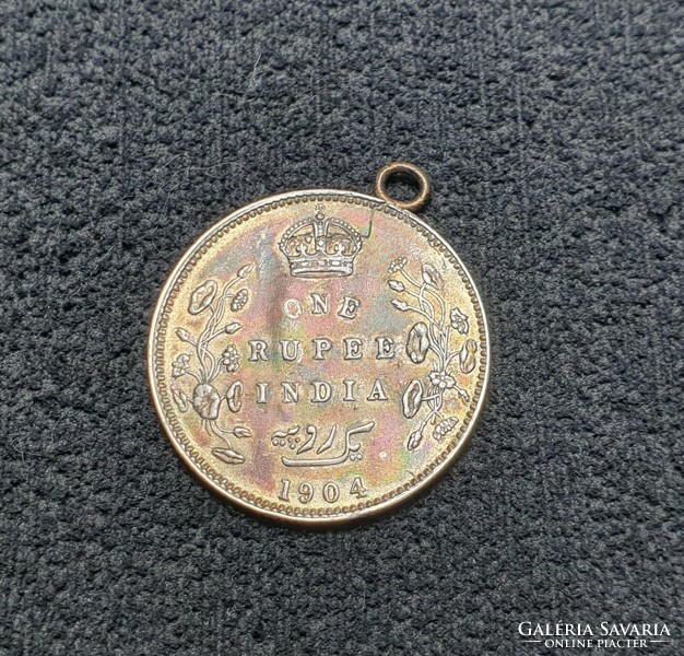 Ezüst Indiai 1 Rupia Pénz Medál Az 1904-s Éveből.