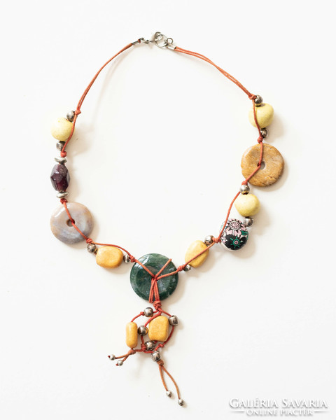 Vintage nyaklánc - ásvány és kerámia elemekkel - bohém etno boho folk art ethno törzsi