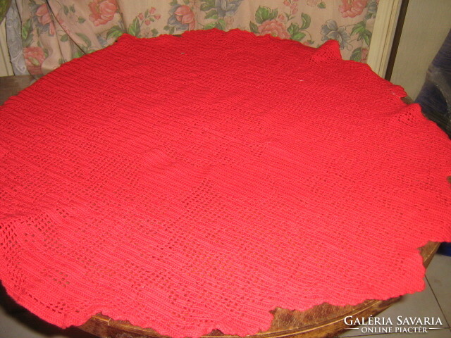 Beautiful floral red handmade crochet tablecloth