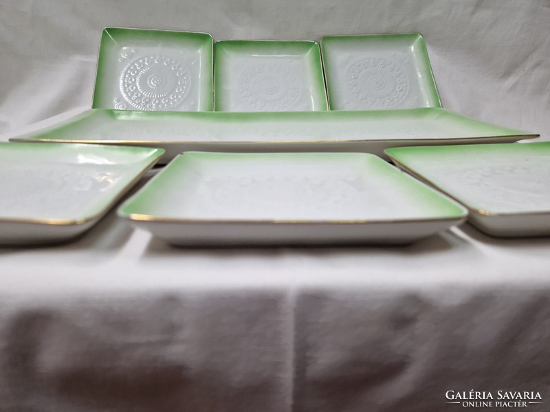 Hollóháza six-person pale green porcelain cake or sandwich set
