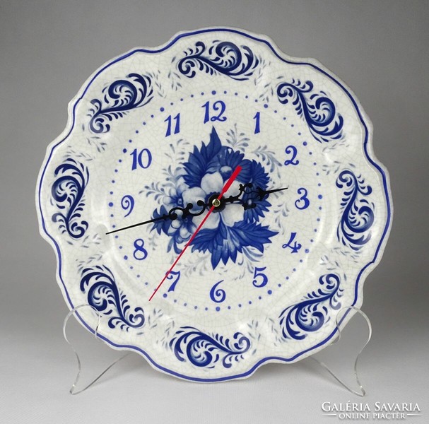 1Q846 old faience effect blue-white wall clock 27.5 Cm