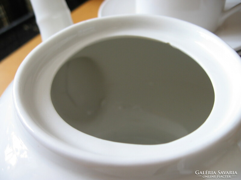 Large classic oriental shape old tea pot, jug and 6 cup set creamy white