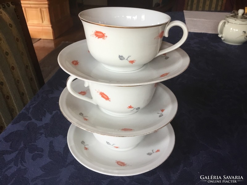 Antique zsolnay tea cups with placemat, 3 pcs