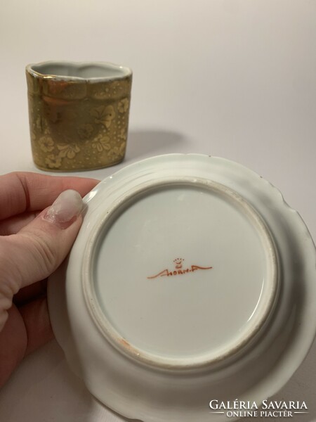 Drasche horn a. Gold-plated match holder and ashtray