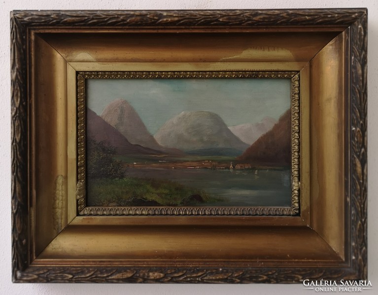 Csorba lake. Antique oil painting.