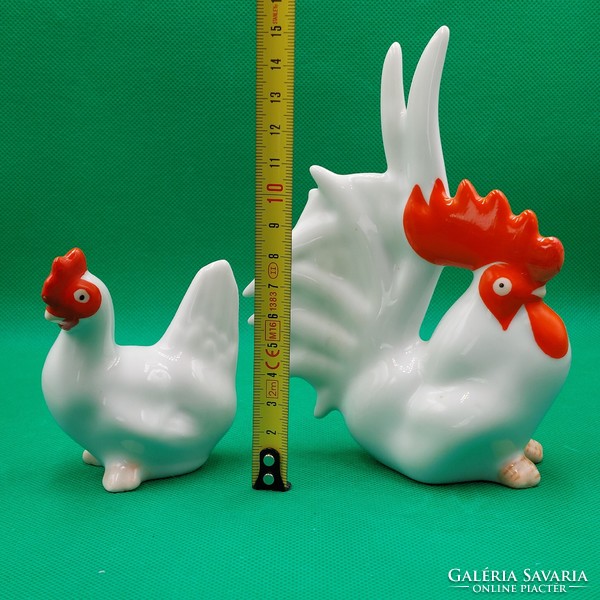 Retro porcelain rooster and hen figurines