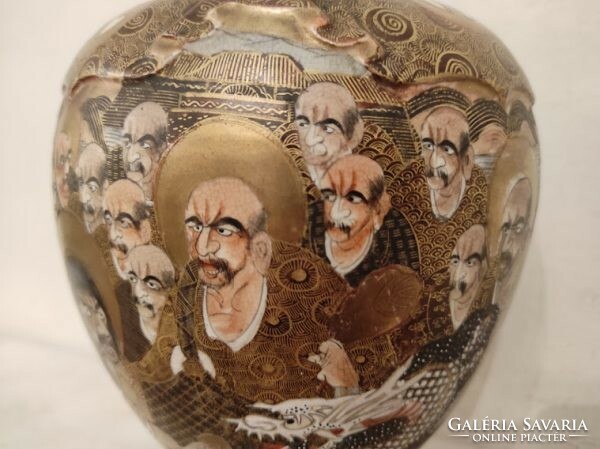 Antik patinás szép sokalakos Japán satsuma porcelán váza Ázsia 916 8637