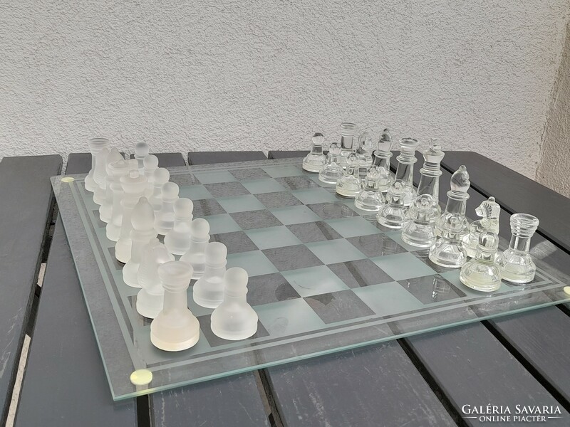 Glass chess set with glass board
