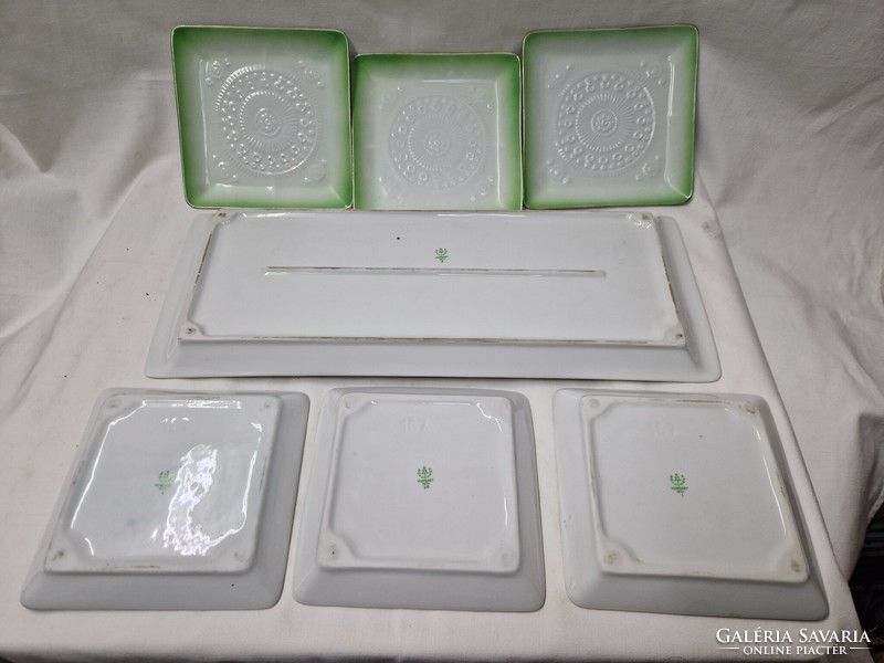 Hollóháza six-person pale green porcelain cake or sandwich set