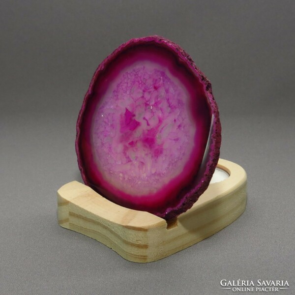 Agate slice with candle holder - pink