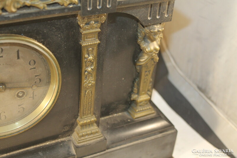 Antik empire márvány kandalló óra réz szobrokkal 492