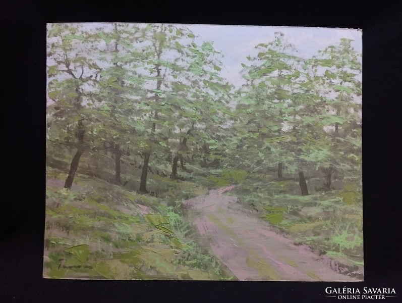 Miklós Turcsán: path, oil, wood fiber 40 x 50 cm