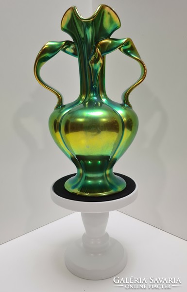 Zsolnay eozin vase with ribbon handle - jubilee #1712