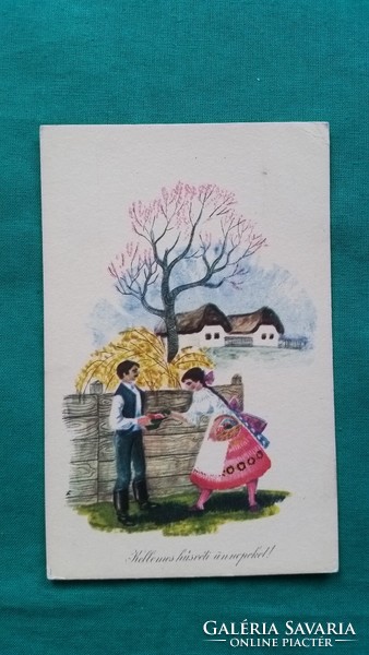 Old Easter postcard - drawing: Miklós Gyóry, ran