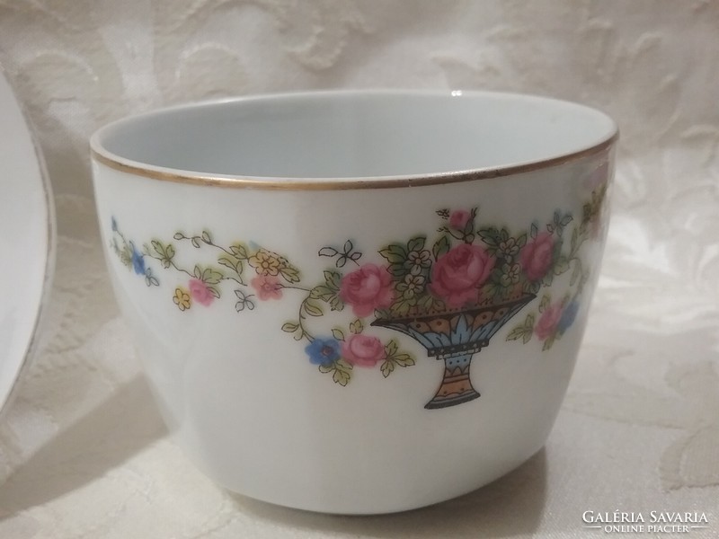 Antique square pink cup + bowl