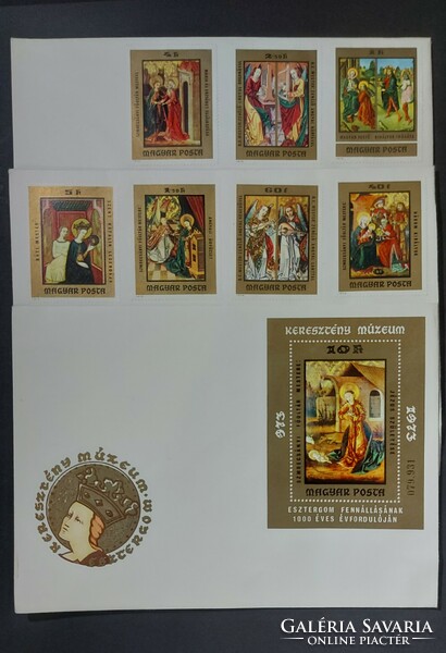 Keresztény múzeum blokk és bélyegsor elsőnapi borítékokon (1973)
