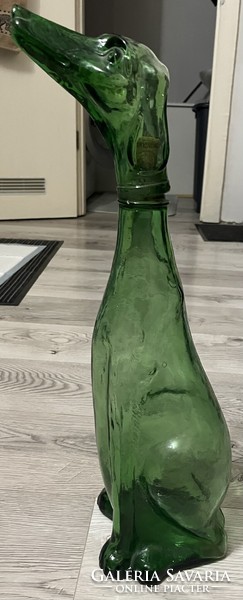 Empoli Green Decanter - vintage, olasz, az 1960-as évekből, kutya formájú boroskancsó, palack