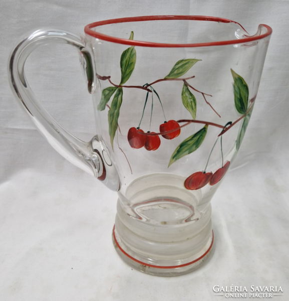 Old hand-painted glass jug in undamaged condition, 21 cm.