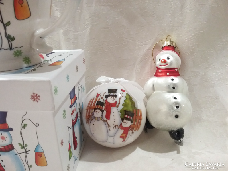 Glass snowman Christmas decorations, porcelain mug
